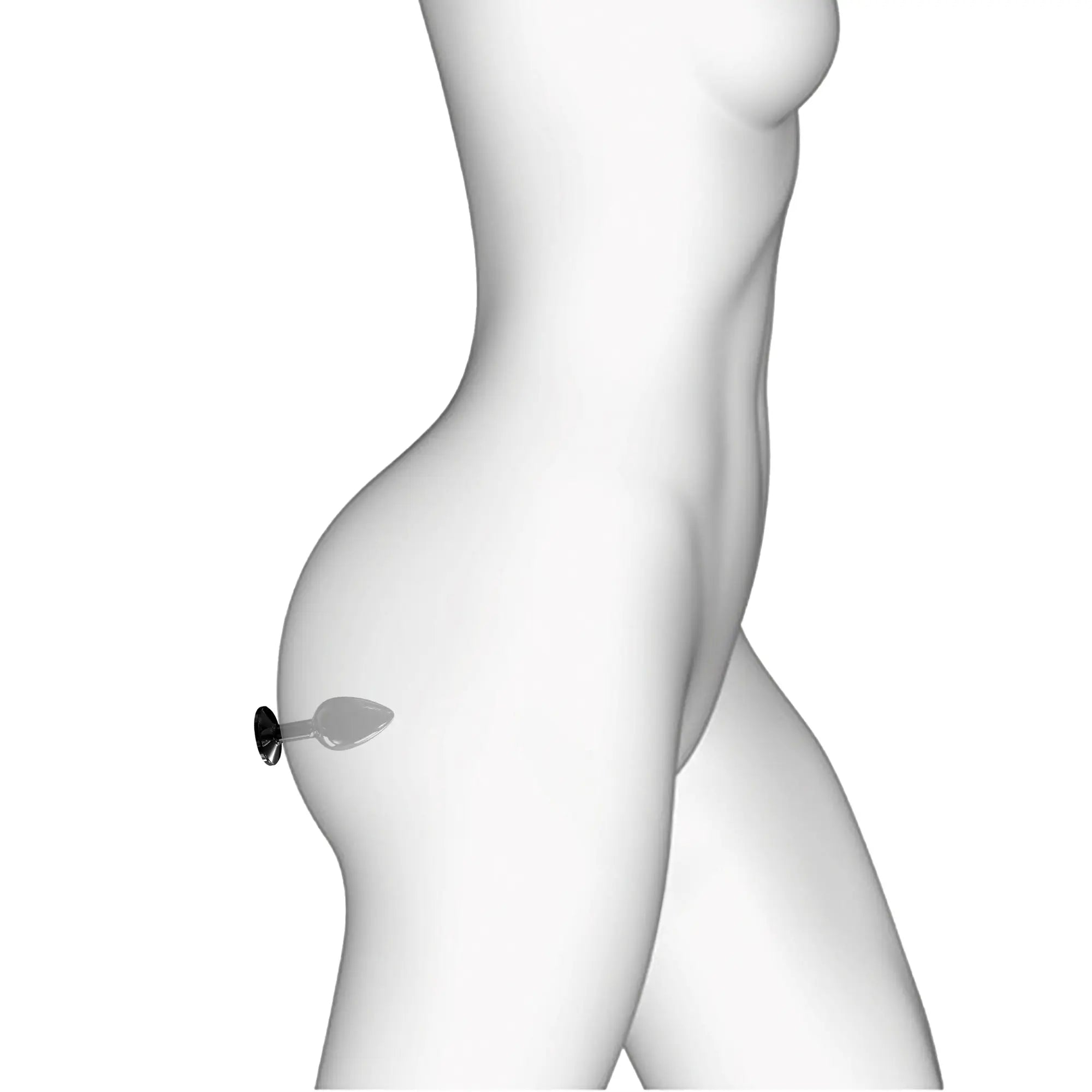 Gros plan sur le Diamond Plug inséré, mettant en valeur la base bijou et l’esthétique raffinée du plug anal en métal.