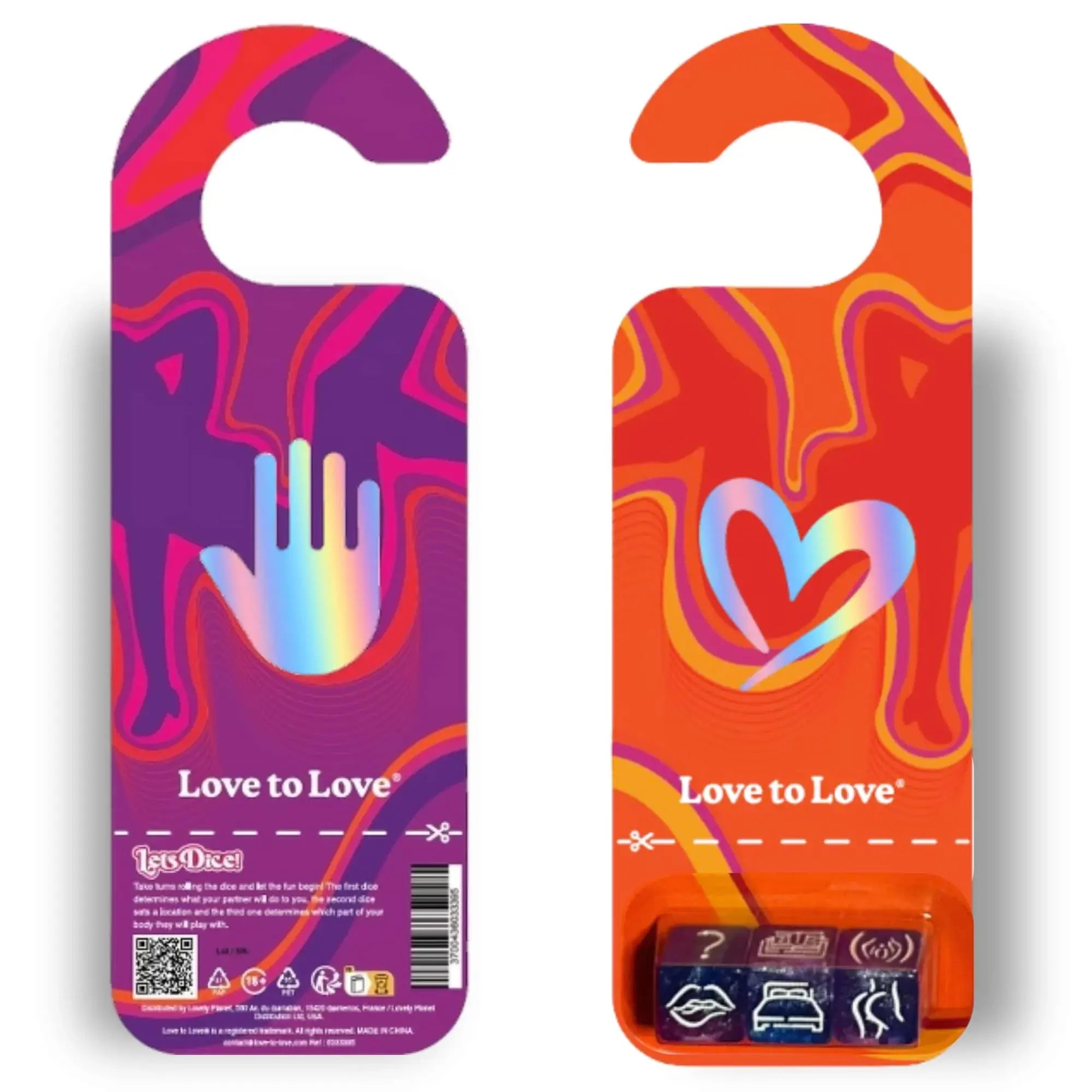 Emballage des dés érotiques pour couple, incluant un door hanger coloré