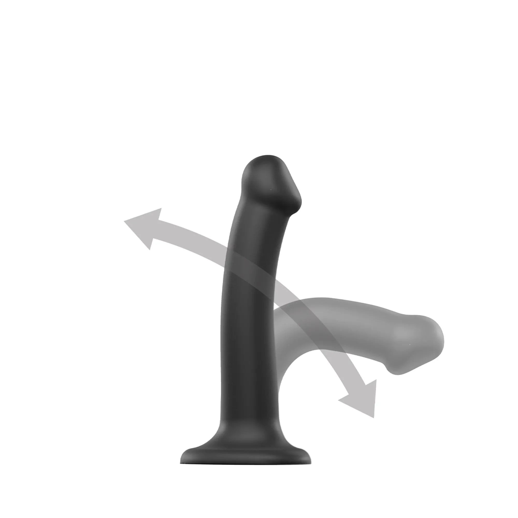 Gode en silicone - DILDO STRAP-ON DOUBLE DENSITE montrant sa flexibilité et son noyau souple
