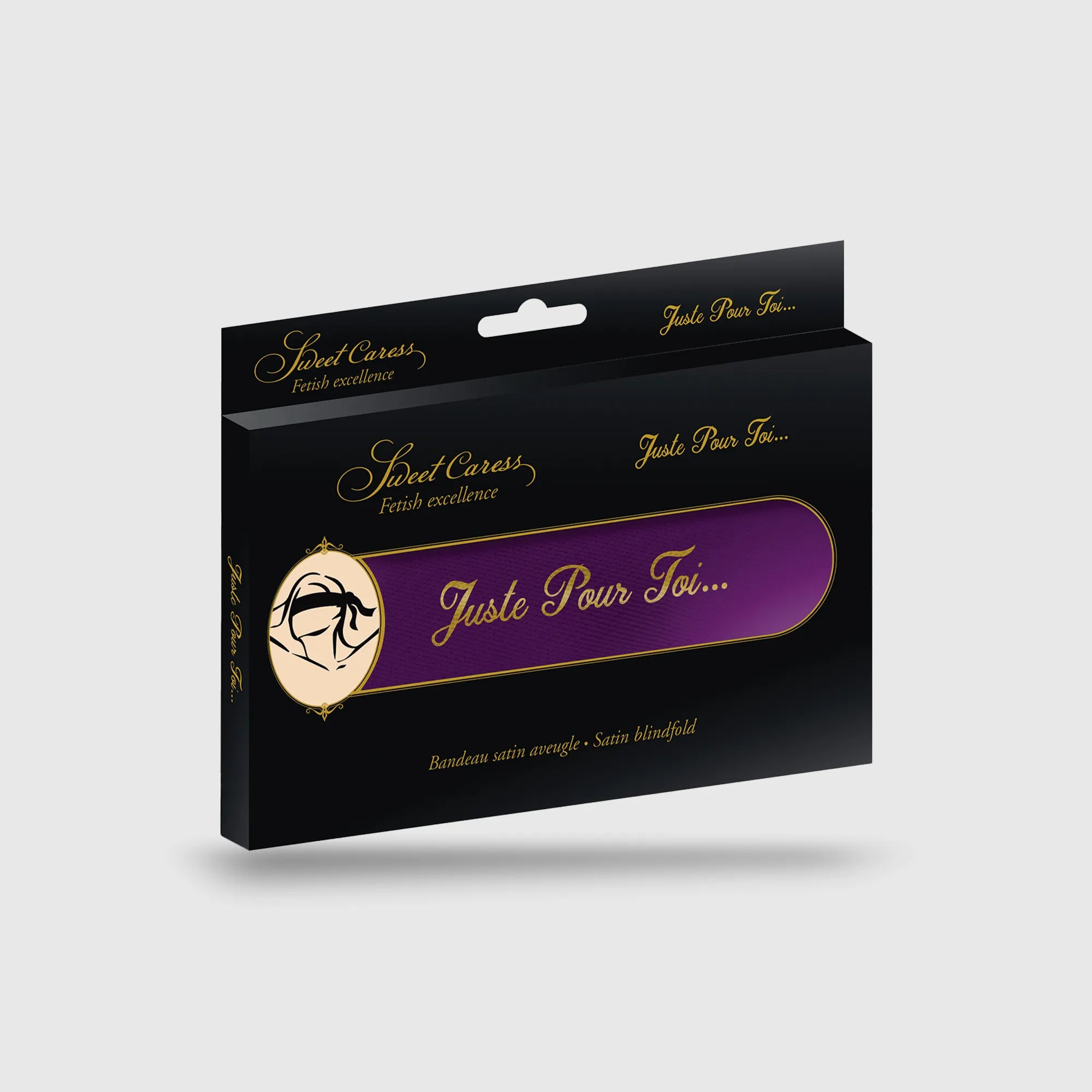 Emballage du bandeau yeux satin – Accessoire érotique avec inscription Juste Pour Toi
