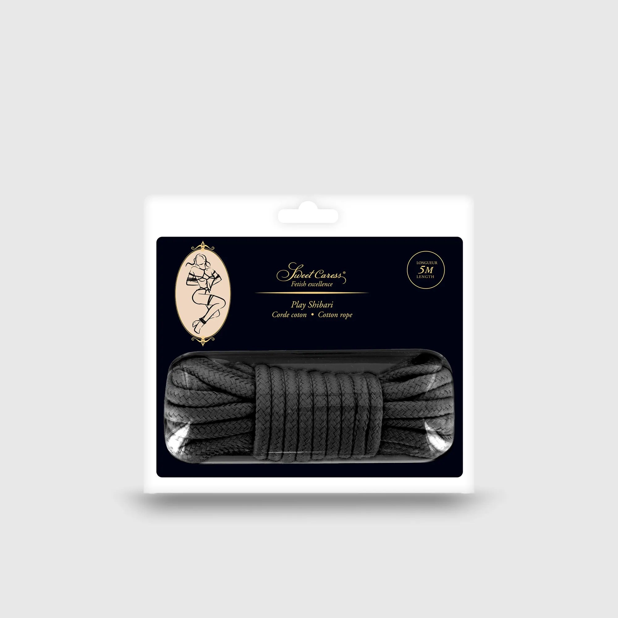 Emballage de la corde SM bondage noire de 5 mètres, conçue pour le bondage et le Shibari.