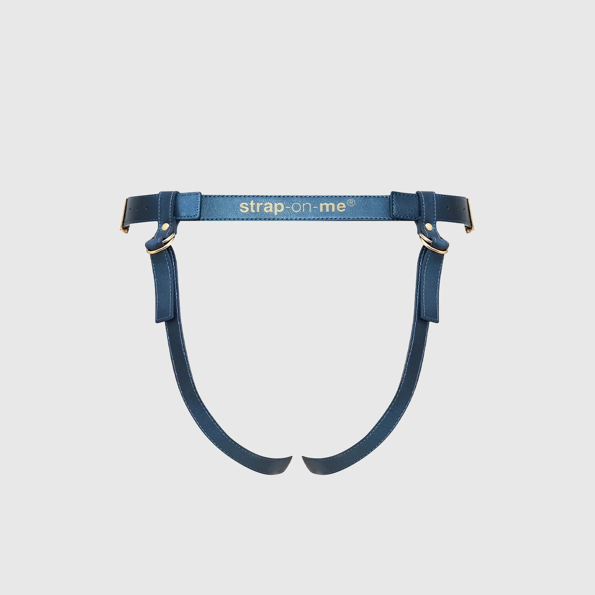 Dos du harnais simple en simili cuir bleu ajustable – Strap-On-Me