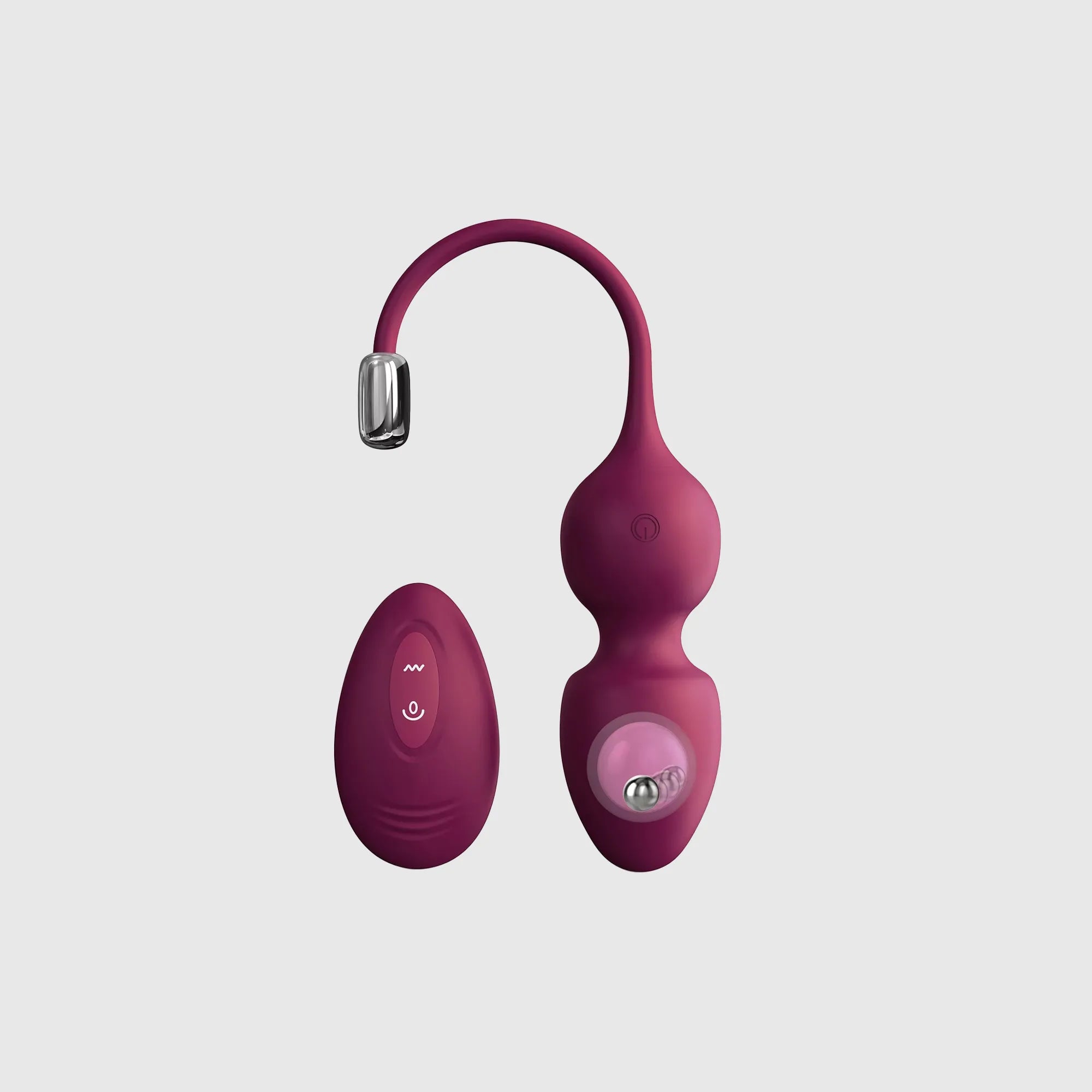Boules de geisha connectées Love Balls Plum, présentant leur design ovale et leur cordon flexible