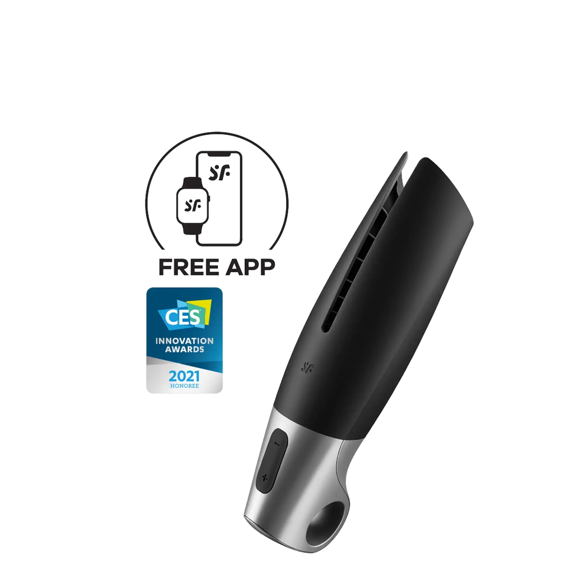 Masturbateur connecté noir et argent, compatible avec une application mobile, primé aux CES Innovation Awards 2021