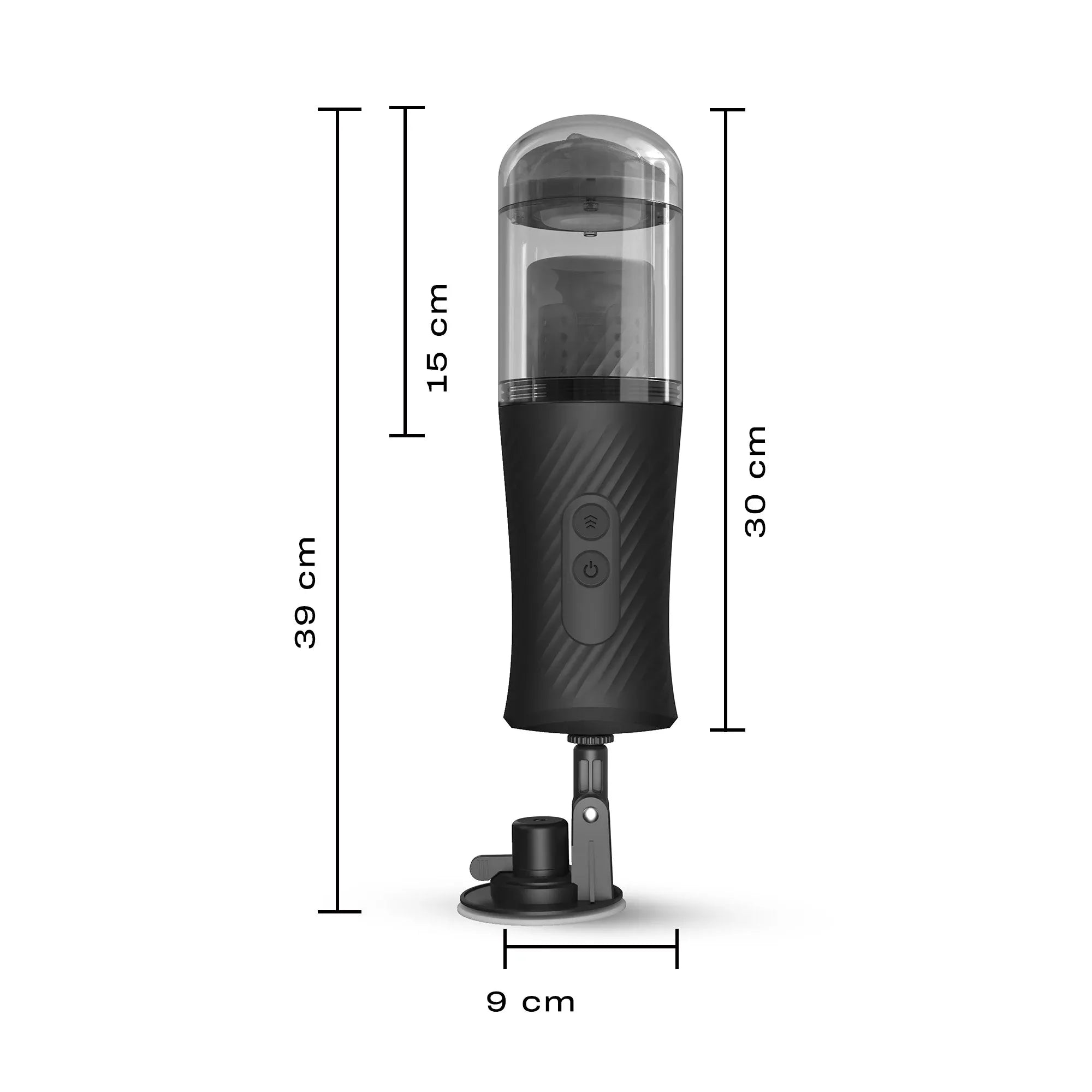 Dimensions du masturbateur Thrust Blow, avec indication de hauteur et largeur.