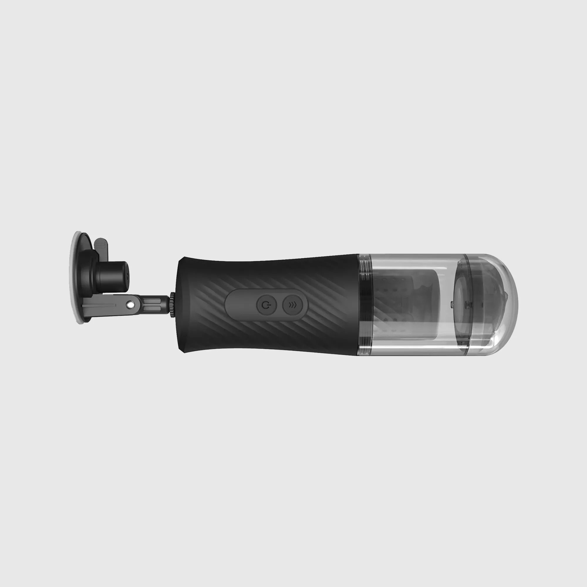 Masturbateur Thrust Blow fixé avec ventouse, présenté en position horizontale.