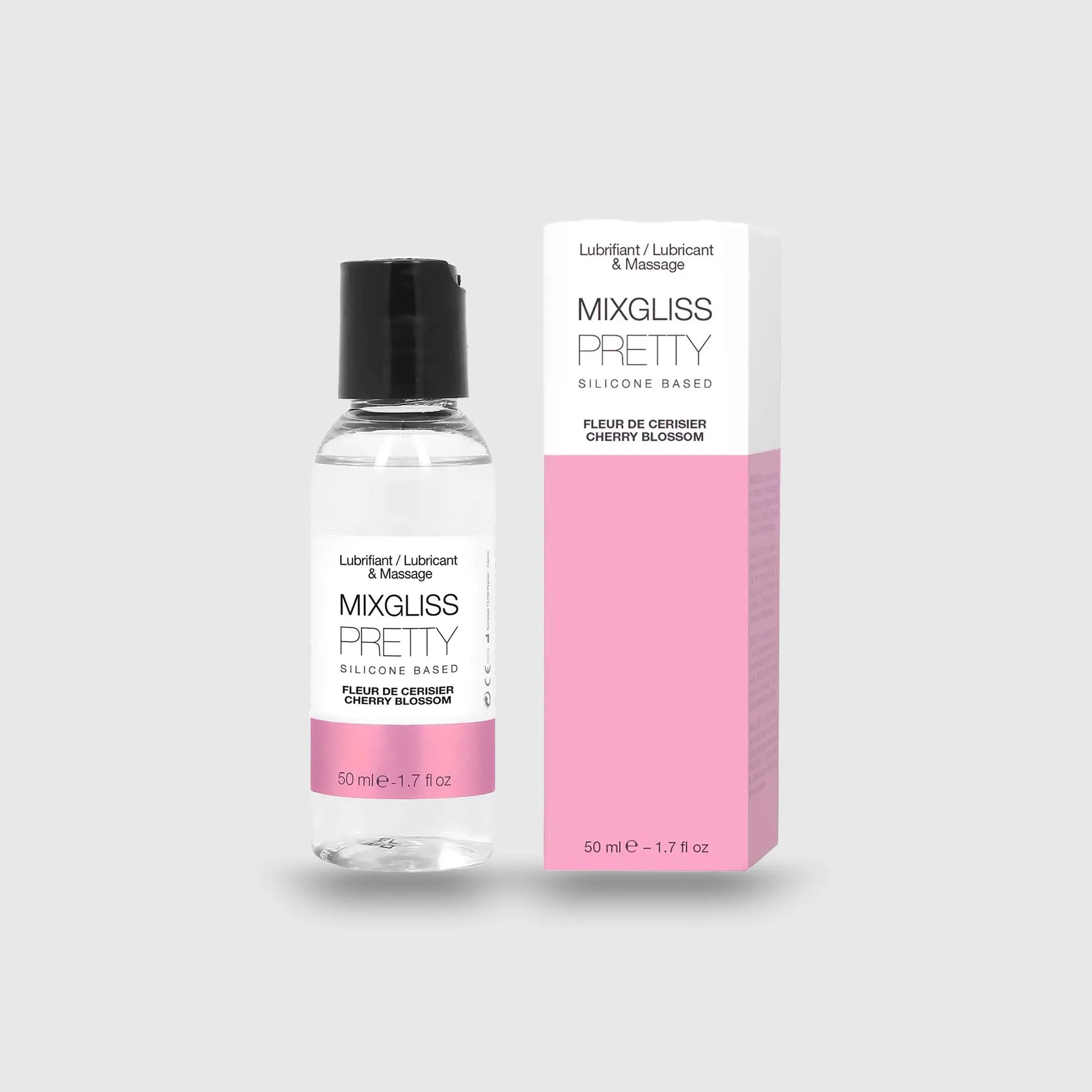 Lubrifiant silicone Mixgliss Fluid 50 mL – version fleur de cerisier avec boîte rose