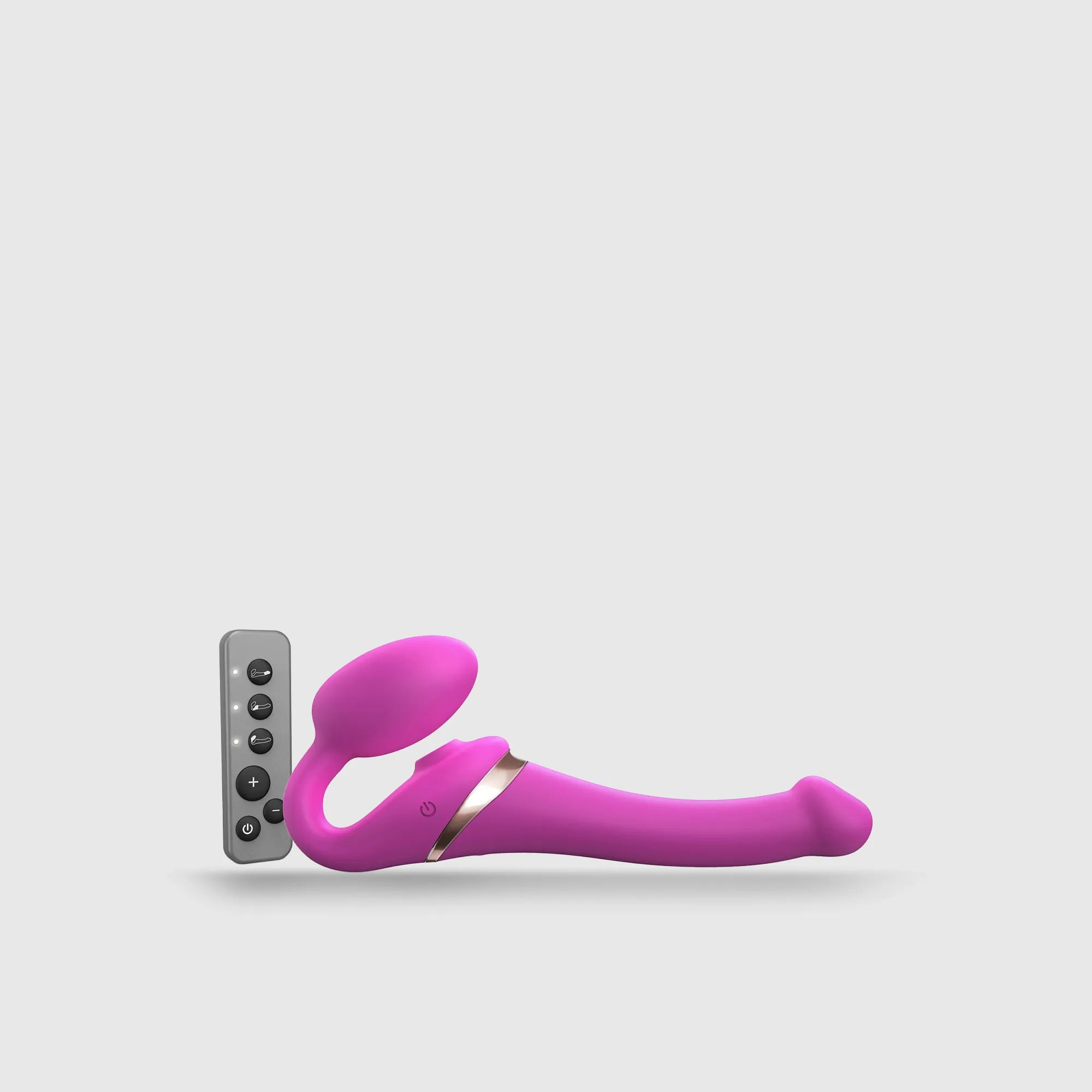 Version violette du gode ceinture télécommandé Multi Orgasm, soulignant son design ergonomique