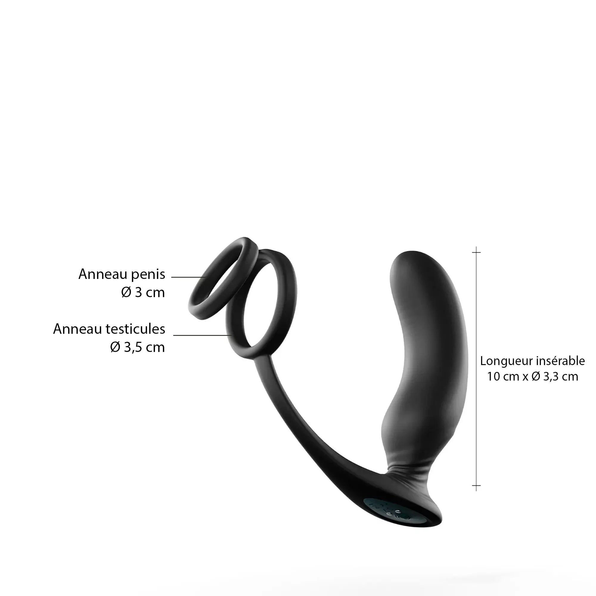 Sextoy double stimulation avec cockring et stimulateur de prostate – Dimensions détaillées du DOUBLE GAME