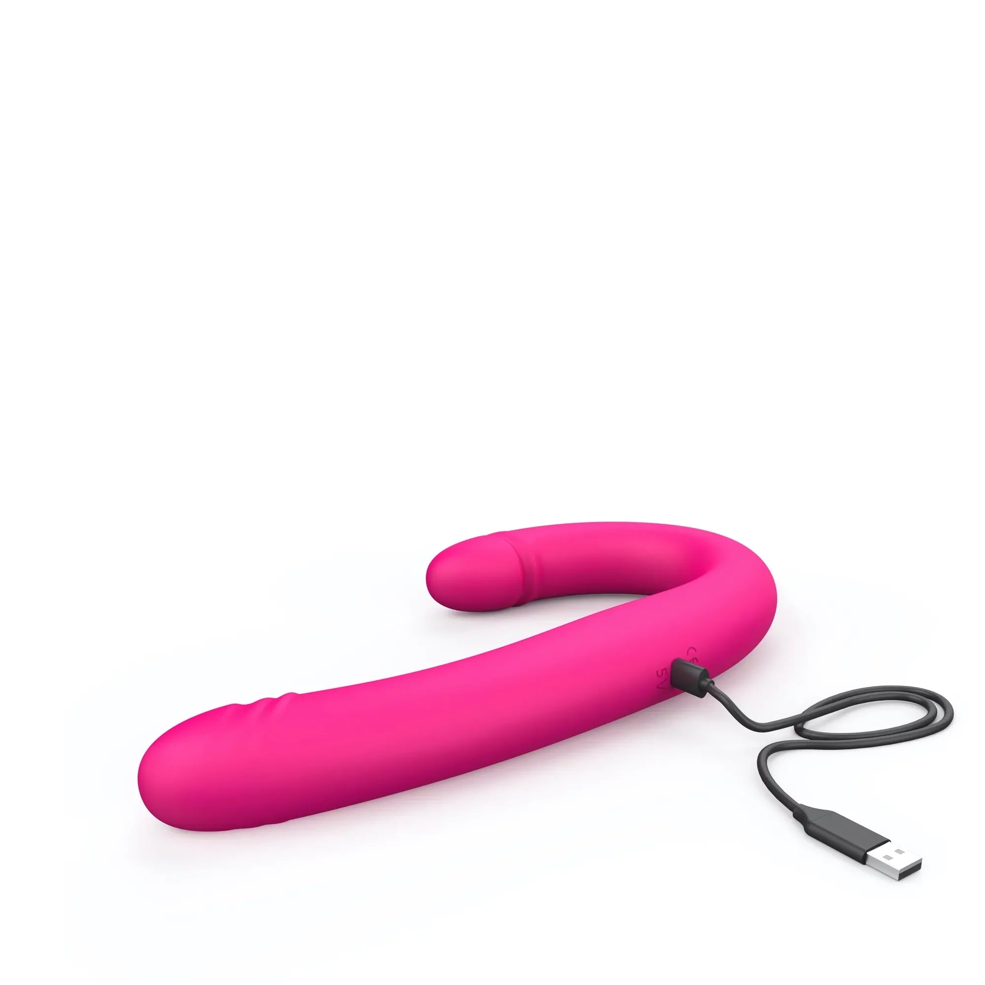 Vibromasseur à double extrémité rose avec câble de recharge magnétique USB