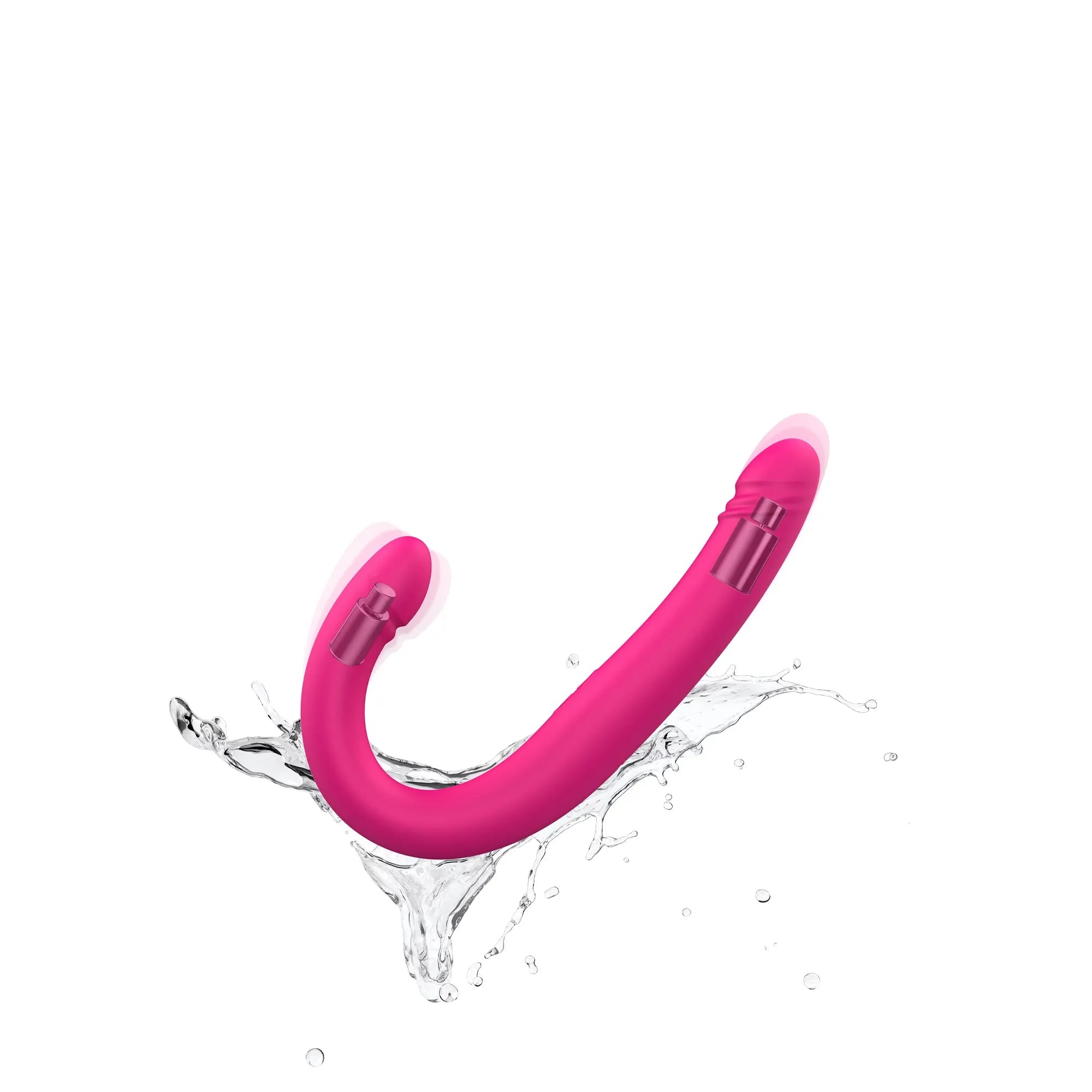 Vibromasseur double pénétration waterproof en silicone rose avec câble de recharge magnétique, idéal pour une utilisation sous l'eau.