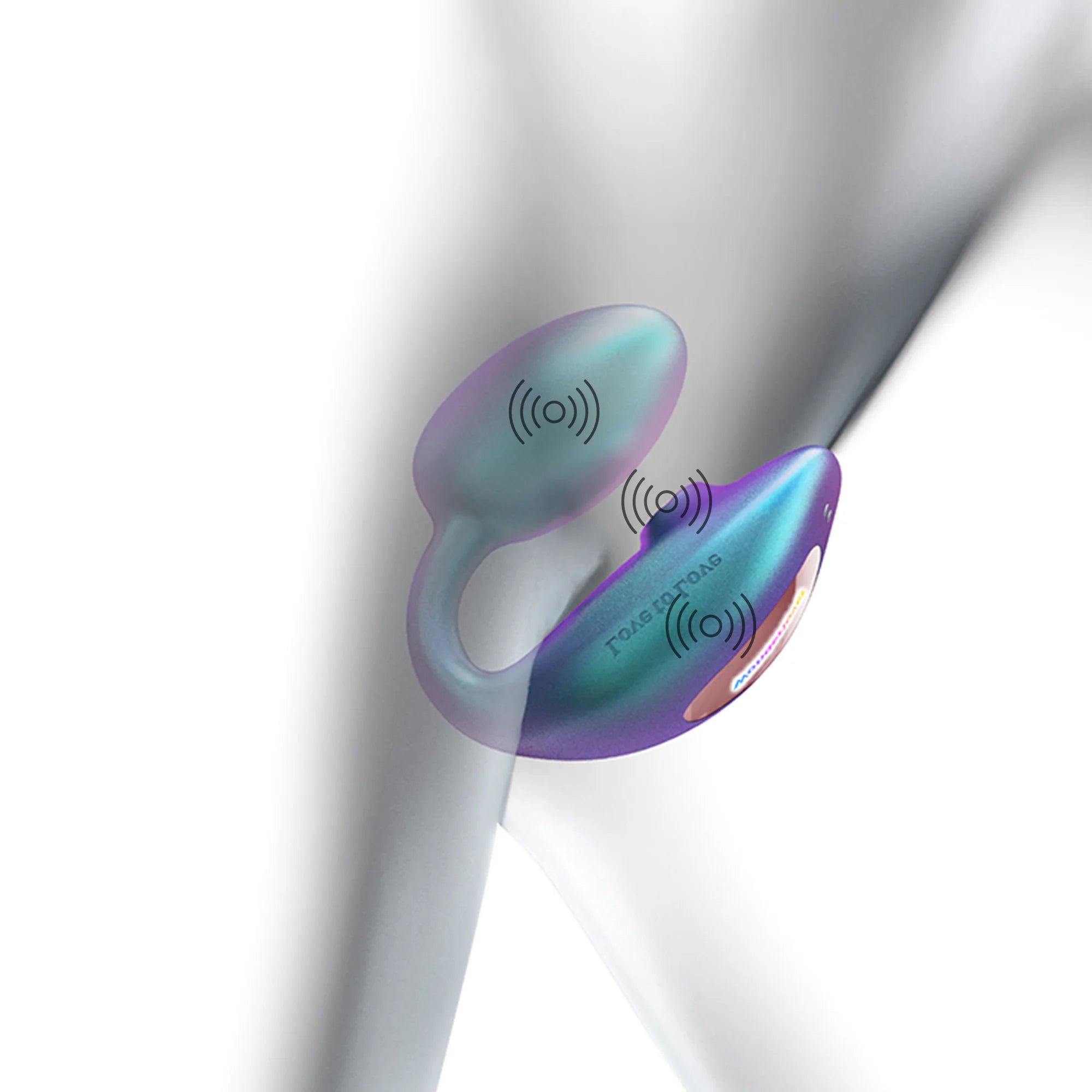 Schéma montrant le Wonderlover, un œuf vibrant double stimulation, positionné à l’intérieur et prêt à ajuster l’intensité des vibrations