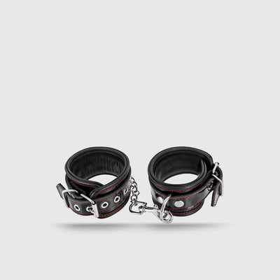 LEATHER HANDCUFFS - with chain