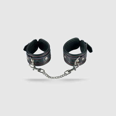 LEATHER HANDCUFFS - with chain