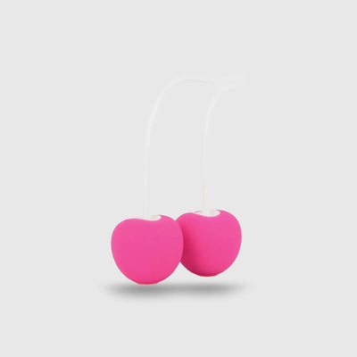 Boules de Geisha Cherry Love en silicone rose avec ficelle blanche pour renforcement du périnée