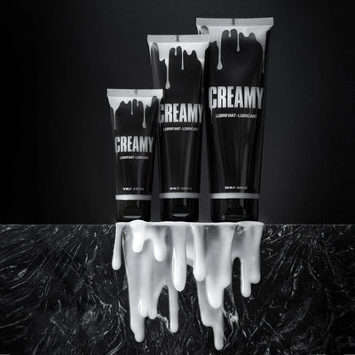 Tubes de lubrifiant effet sperme CREAMY empilés pour présentation visuelle