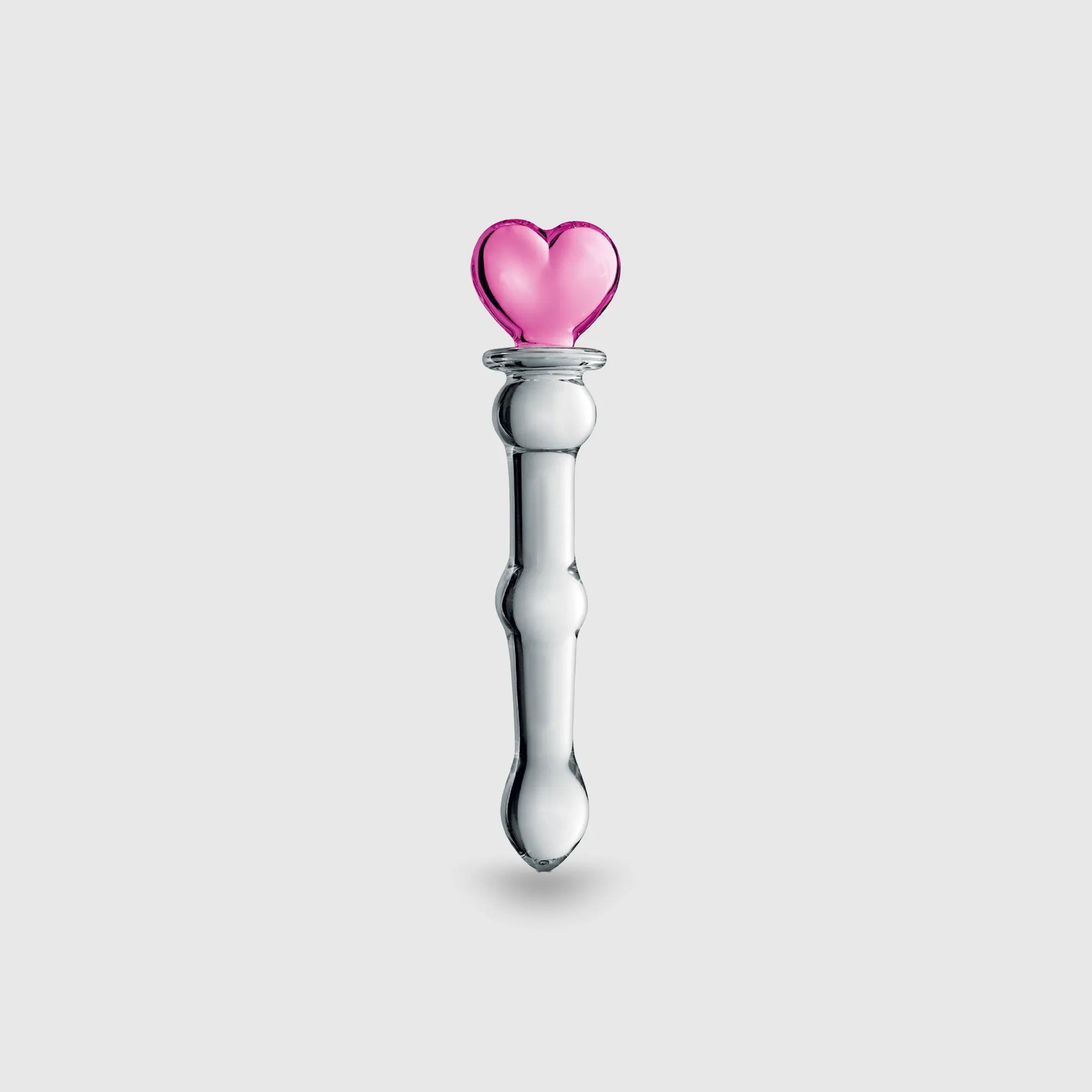 Dildo anal en verre Glass Heart avec cœur rose et trois boules stimulantes