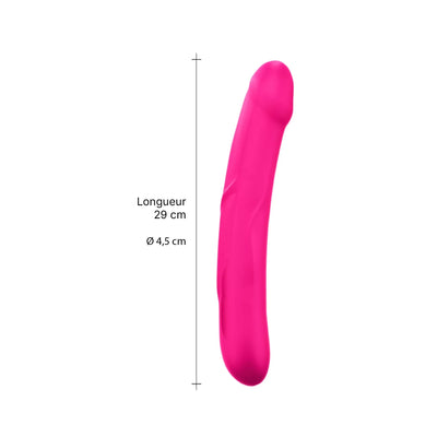 Dimensions détaillées du gode réaliste en silicone rose, mesurant 29 cm de long