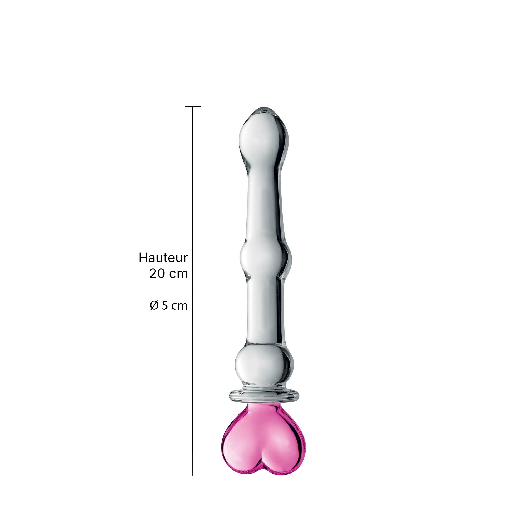 Dimensions du dildo anal en verre Glass Heart, 20 cm de longueur et 5 cm de largeur