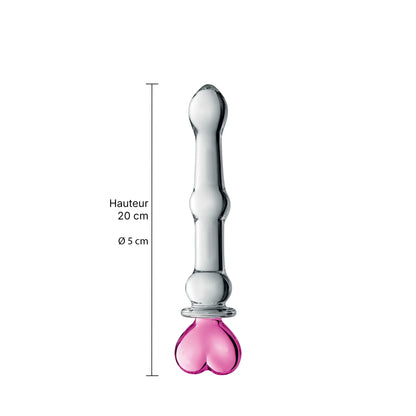 Dimensions du dildo anal en verre Glass Heart, 20 cm de longueur et 5 cm de largeur