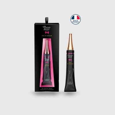 Ensemble du tube Feu d’Amour et de sa boîte, soulignant l’élégance du produit et ses indications sur l’étiquette