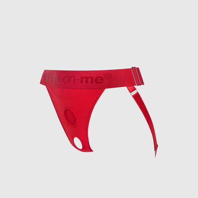 Harnais double pour strap-on en rouge – vue de profil