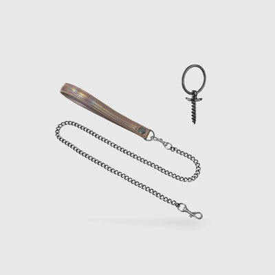 Kit bondage avec laisse en chaîne métallique et dildo ring noir – accessoire érotique pour jeux BDSM