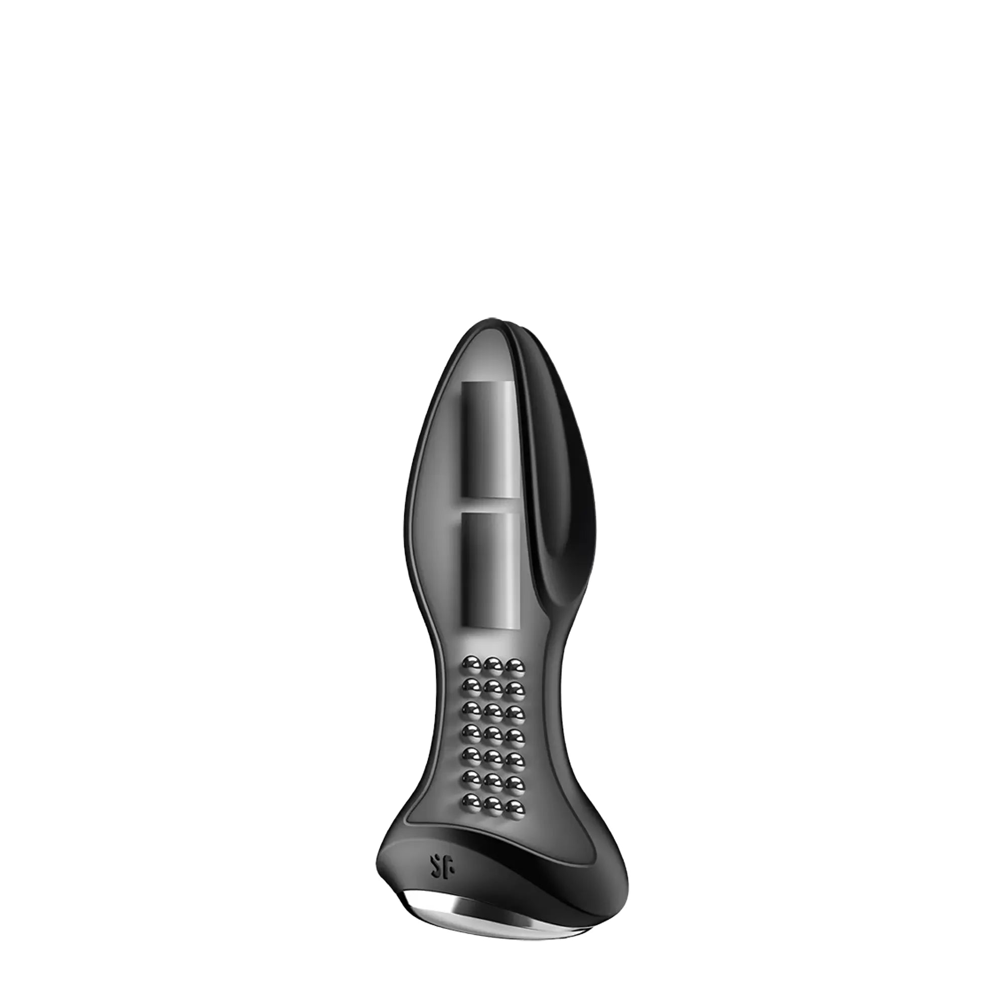 Vue en coupe du plug anal vibrant connecté Satisfyer Rotator Plug 2+, révélant son mécanisme interne avec moteurs et billes rotatives pour une stimulation intense.