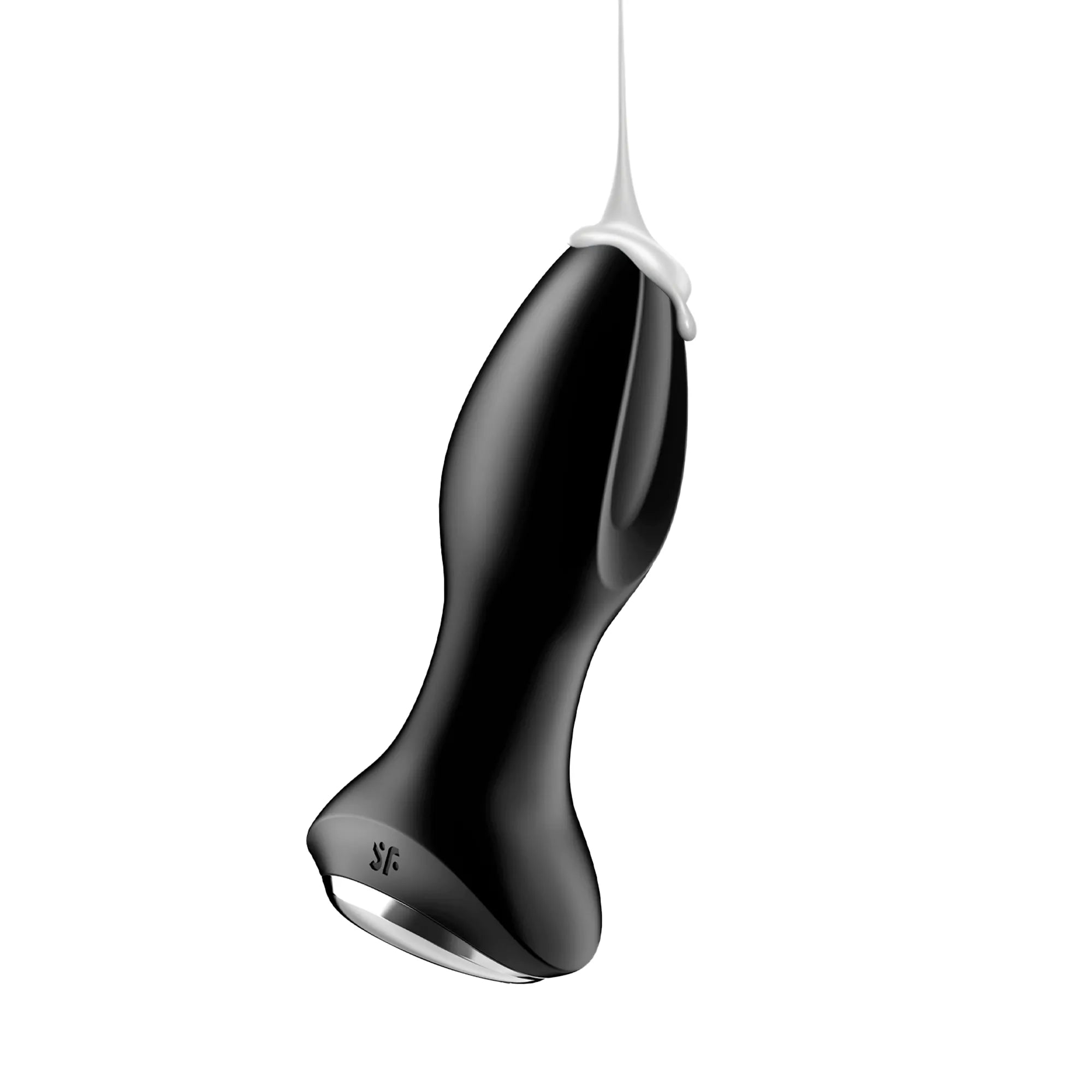 Plug anal vibrant connecté Satisfyer Rotator Plug 2+ avec lubrifiant appliqué sur la surface en silicone noir