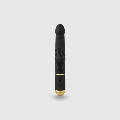 Sextoy RABBIT noir et or, vue de face